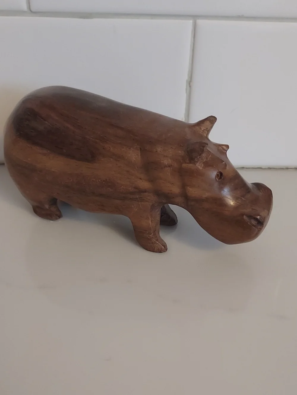 Hippo Figurine Carved Wood 5